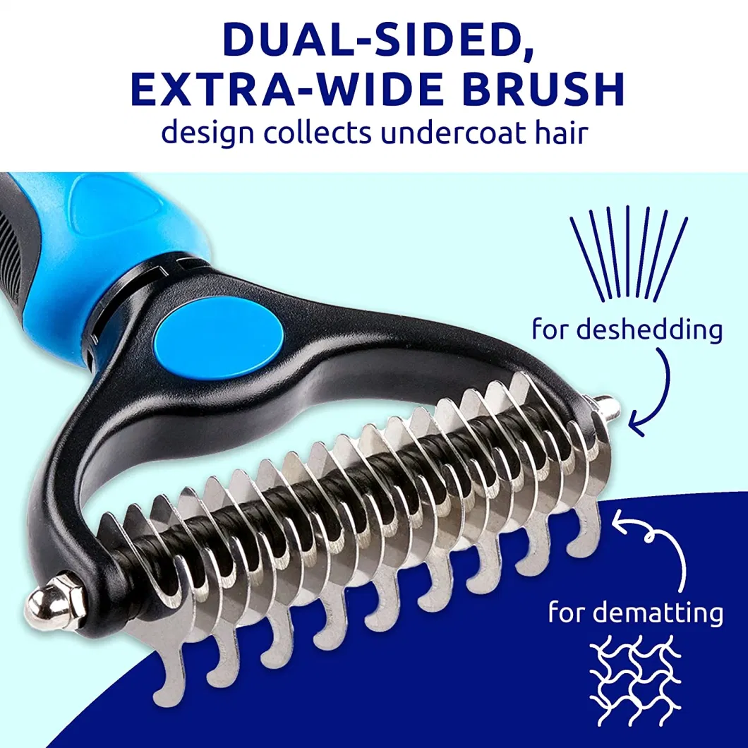 Blue and Black Stainless Steel Double Sided Hair Removal Pet Grooming Brush