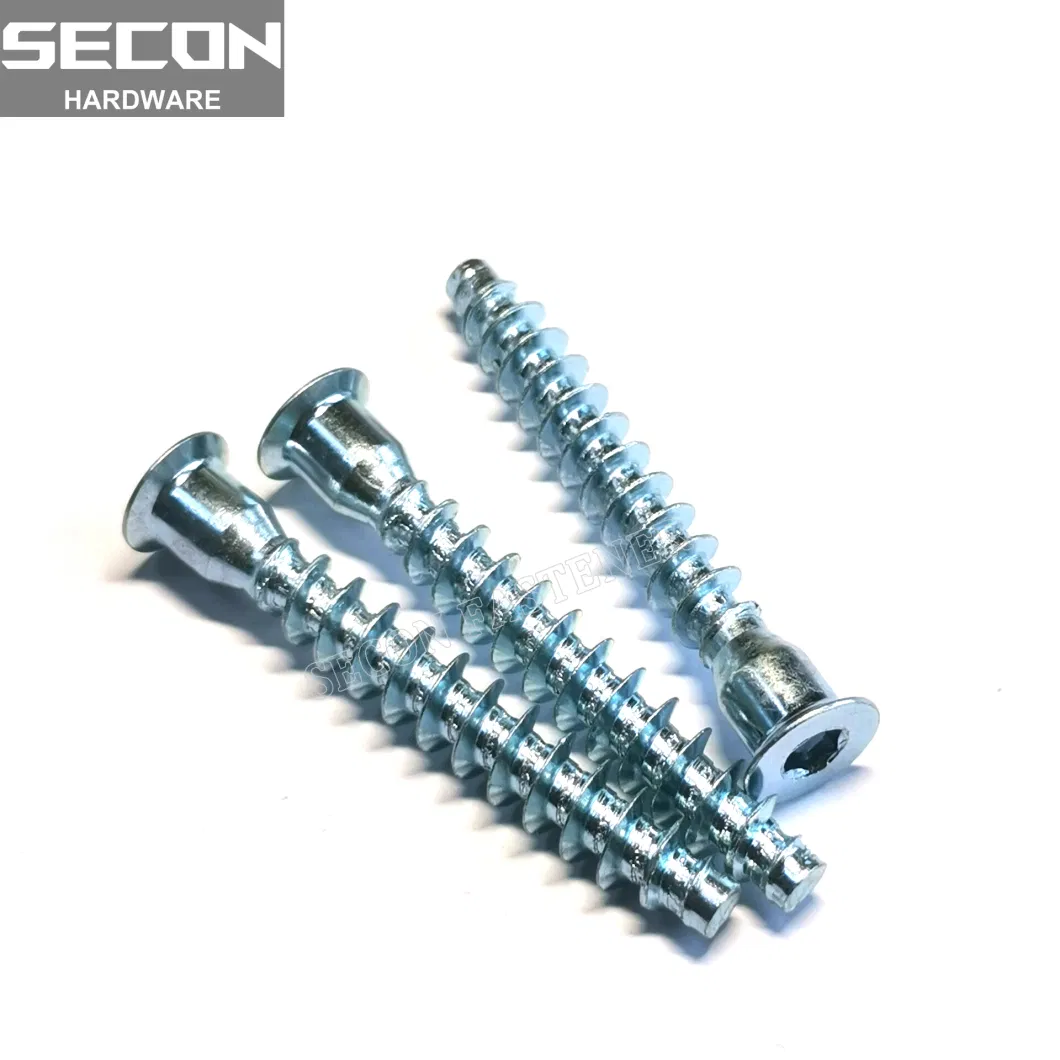 China Manufacture Custom Hex Socket Furniture Screw Flat Point Wooden Bolt Carbon Steel Wood Confirmat Screw Furniture Screw Chipboard Thread