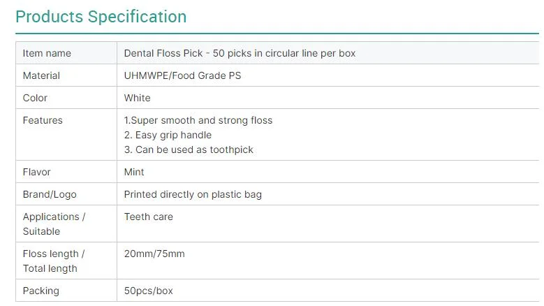Customized Dental Floss Picks Teeth Flossing 50 Count Toothpicks