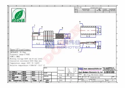 90 Degree Male Coax MCX Connector Cable Sf085