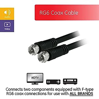  RG6 Coaxial Cable, 15 FT. F-Type Connectors, Double Shielded Coax, Input Output, Low Loss Coax, Ideal for TV Antenna, DVR, VCR, Satellite Receiver, Cable Box
