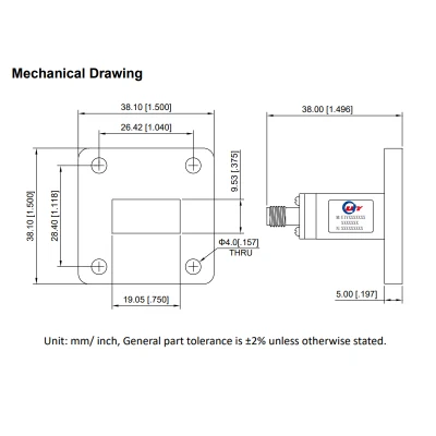 WR75 9.85~15GHz Waveguide to Coaxial Adapter with End Launch 180degree