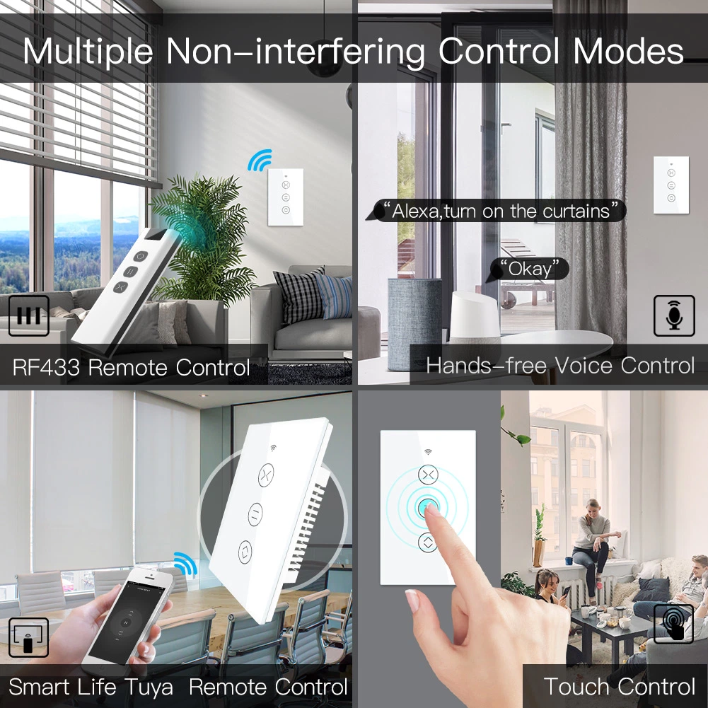 Moes Smart Touch Wall Switches for Curtains Roller Blinds Shutters Motors with Backlight WiFi RF MHz433 Wireless Remote Control 2/3 Way Multi Association