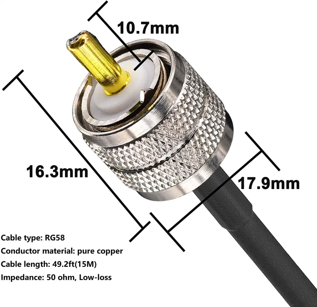 Radio Coax Cable 50 Ohm, Rg58 Coaxial Cable 49.2FT, UHF Pl259 Male to Male Cable + UHF So239 Female to SMA/UHF/BNC Adapter