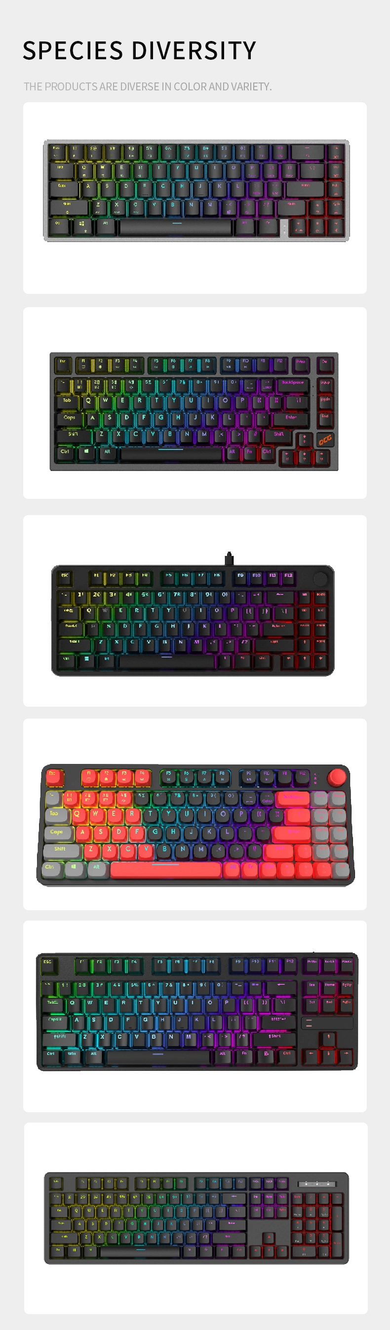 Jq305L Single-Channel Character Luminescence High Quality Gaming Keyboard Blue Switches 7-Color RGB Backlit Mechanical Single-Channel Character Luminescence