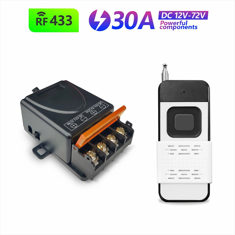 RF 433MHz Wireless Remote Control Switch 30A DC 12V 24V 48V 72V High Power 1000 Meters Relay Receiver for Electric Device Light