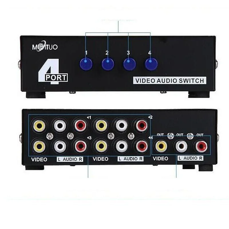 4 Port AV RCA Switch 4 in 1 out Composite Video L/R Selector Box for DVD Player