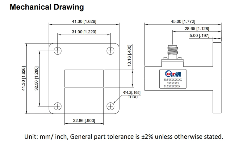 WR90 8.2~12.5GHz X Band Waveguide to Coaxial Adapter