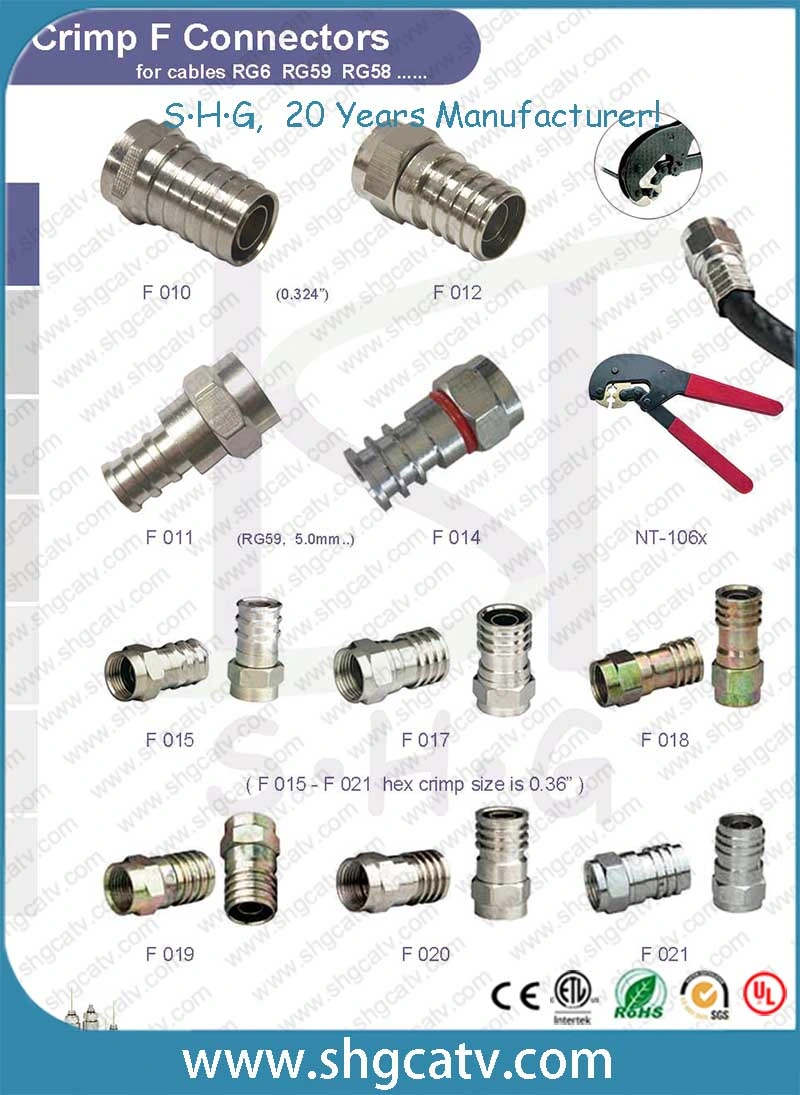 Factory Price Coaxial Cable RG6/Rg59/Rg11 F Type Hex Crimp Connector