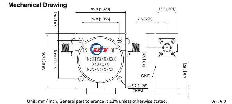 UHF Band 600~800MHz 100W UIY Isolators RF Microwave Coaxial Isolator