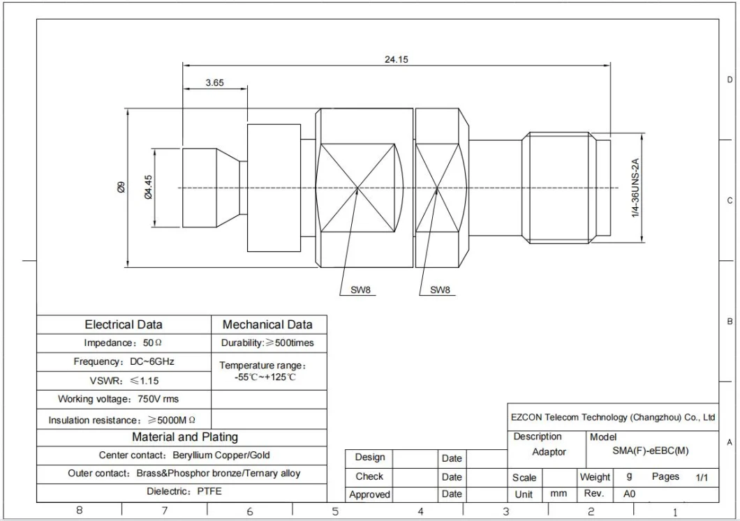 Ebc Male to SMA Female RF Coaxial Testing Adapter for Telecom Antenna and Filter Testing