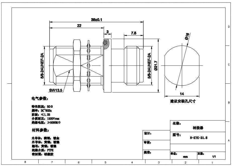 Waterproof N Female to N Female Bulkhead RF Coaxial Adapter, N-Kyk Adapter with O-Ring