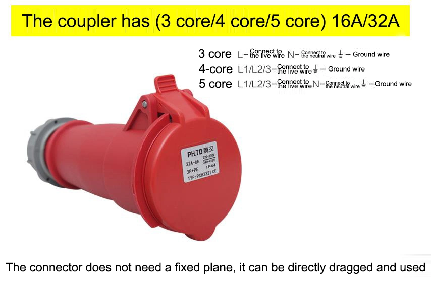 Industrial Waterproof, Dustproof and Leakproof Automation Safety Convenient Coupler IP64 32A 3-Pin/4-Pin/5-Pin Connector