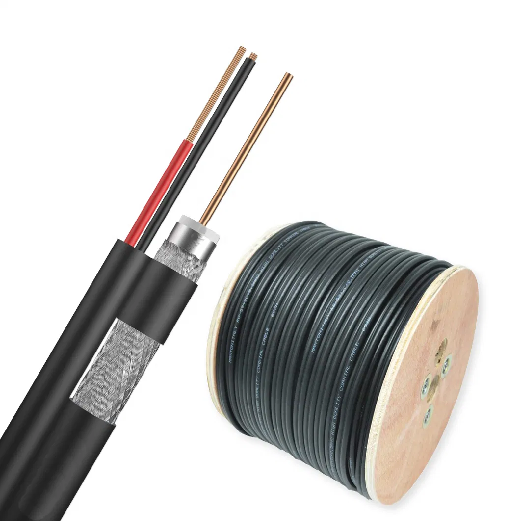 Rg59 Bare Copper Double Jacket Coaxial Cable with 95% Bare Copper Braid PVC Jacket 1000FT Easy Pull Box with Power Cable