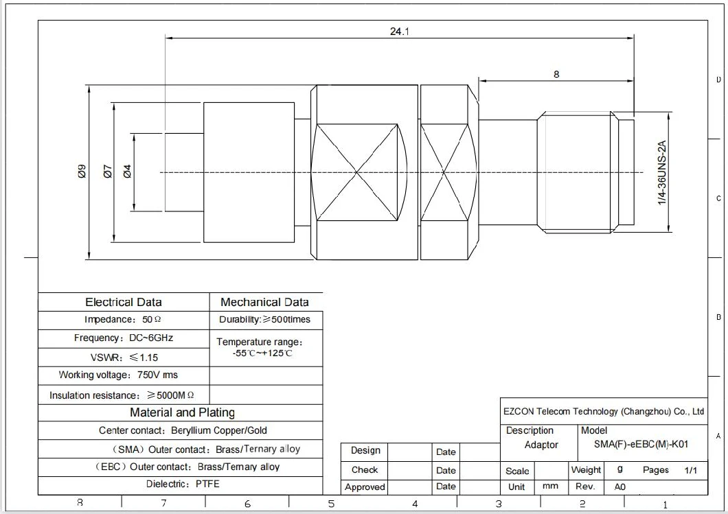 Ebc Male to SMA Female RF Coaxial Testing Adapter for Telecom Antenna and Filter Testing