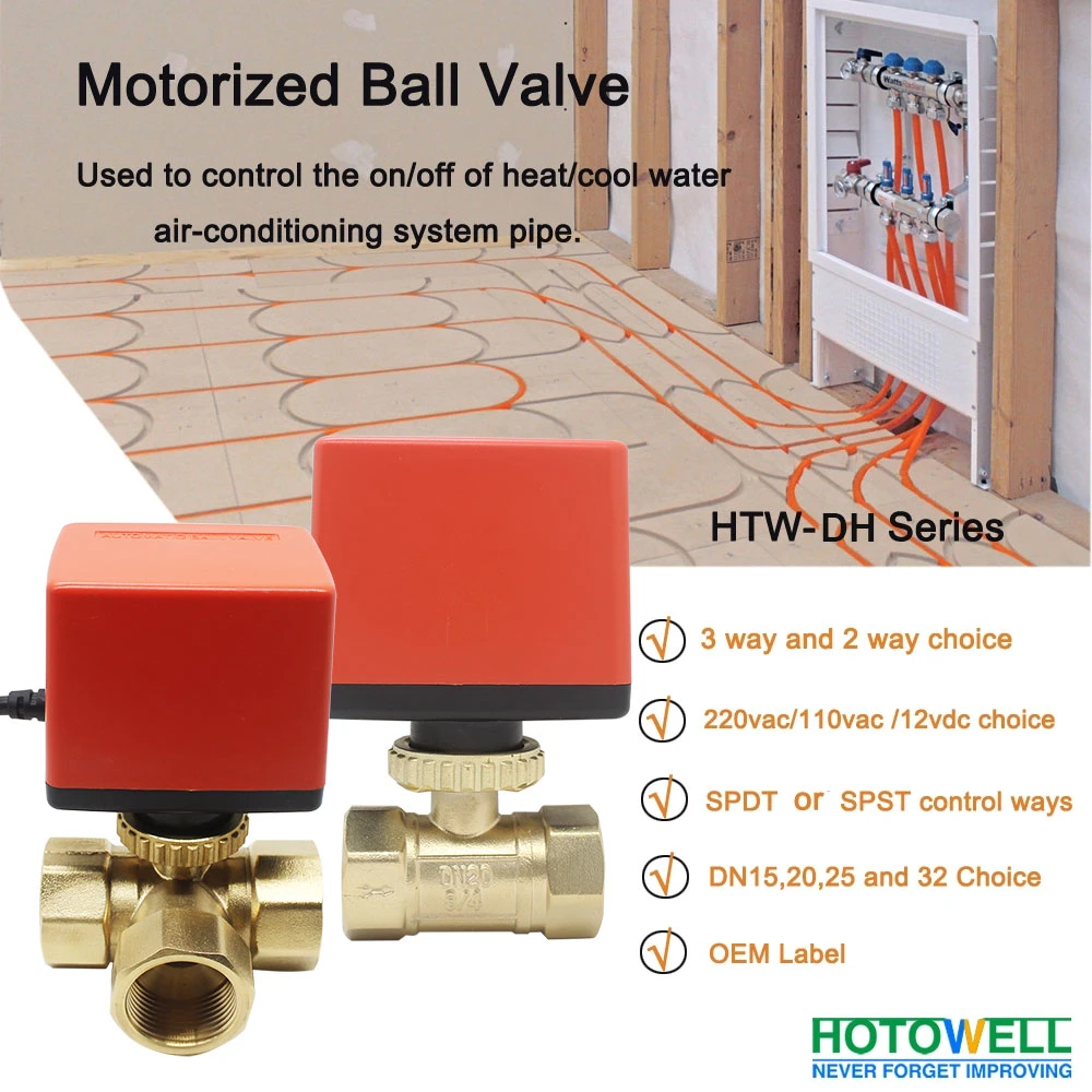 Room Heating/Cooling Zone Water Brass Valve Spst/Spdt IP54 Ball Valve Htw-Dh