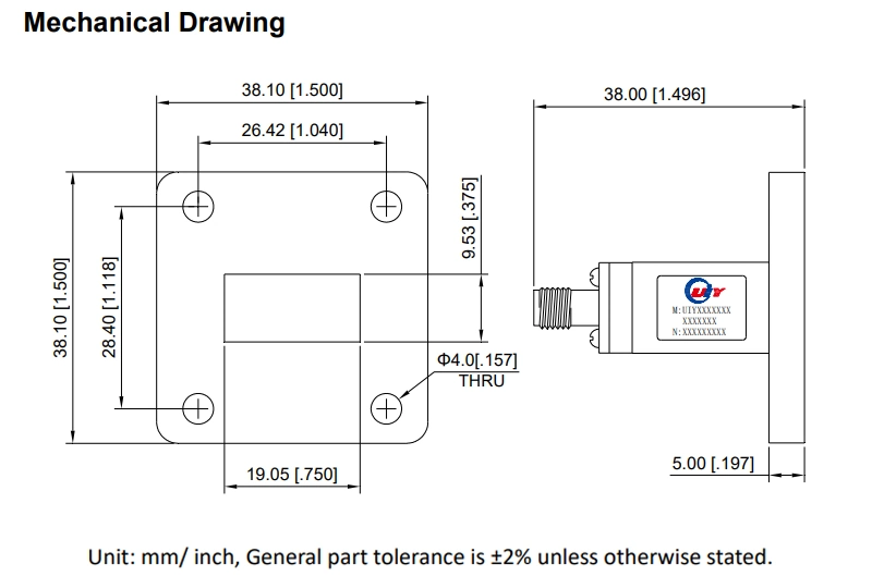 WR75 9.85~15GHz Waveguide to Coaxial Adapter with End Launch 180degree