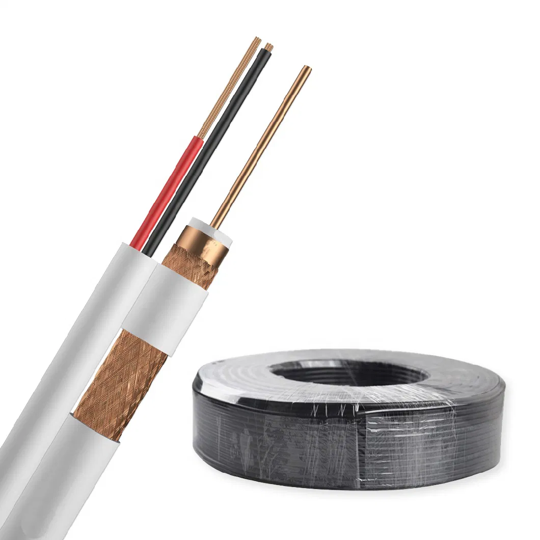 Rg59 Bare Copper Double Jacket Coaxial Cable with 95% Bare Copper Braid PVC Jacket 1000FT Easy Pull Box with Power Cable