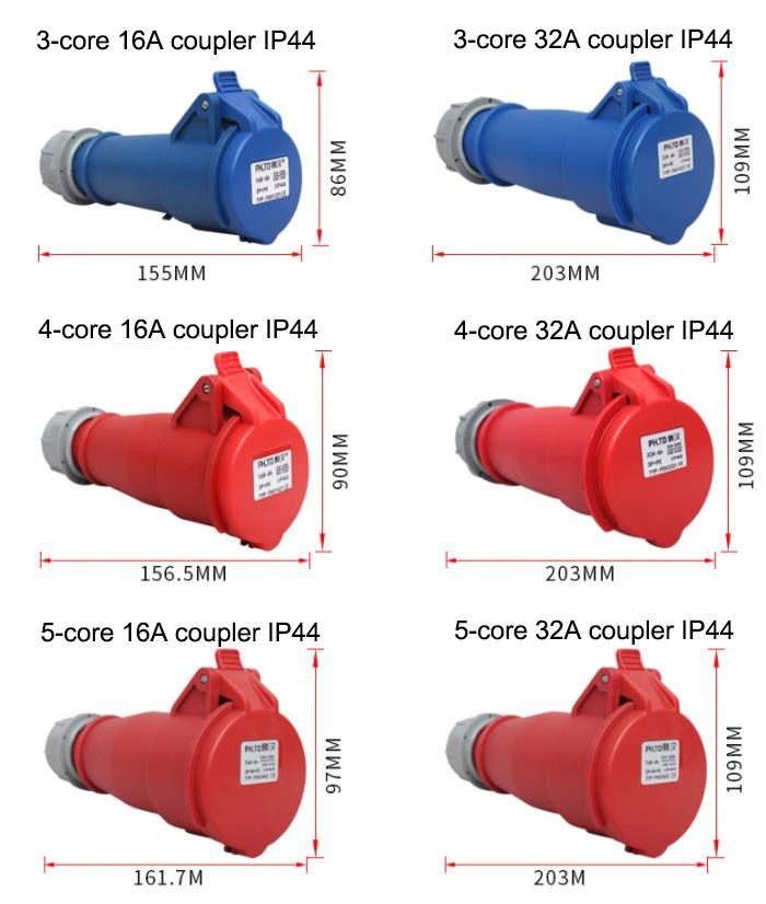 Industrial Waterproof, Dustproof and Leakproof Automation Safety Convenient Coupler IP64 32A 3-Pin/4-Pin/5-Pin Connector