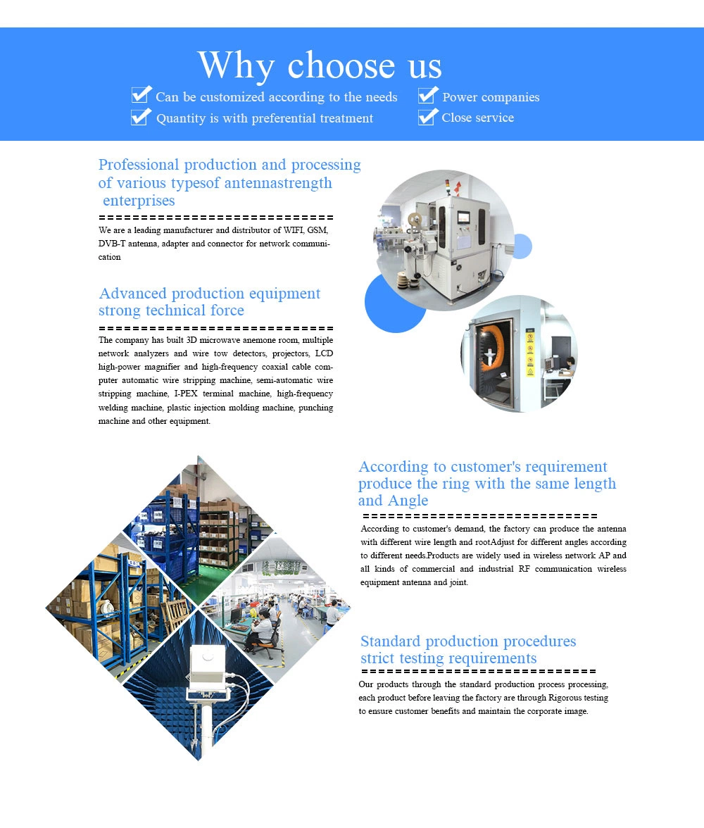 Multiple Choices Custom Rg/ LMR/ Sf Series Cable with SMA/ SMB/ SMC/ BNC/ TNC /F /N/ MCX/ MMCX/ Ufl Connector RF Coaxial Cable