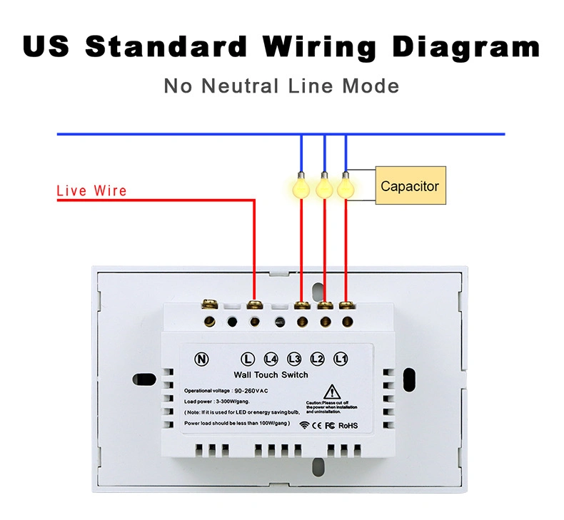 Minco Home Us Standard No Neutral Tuya WiFi+RF Switch Wall Light Control System Wall Smart Switch