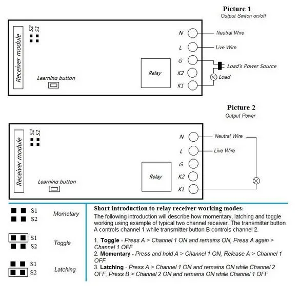 Wireless RF Remote Control Switch with DC 12V Voltage