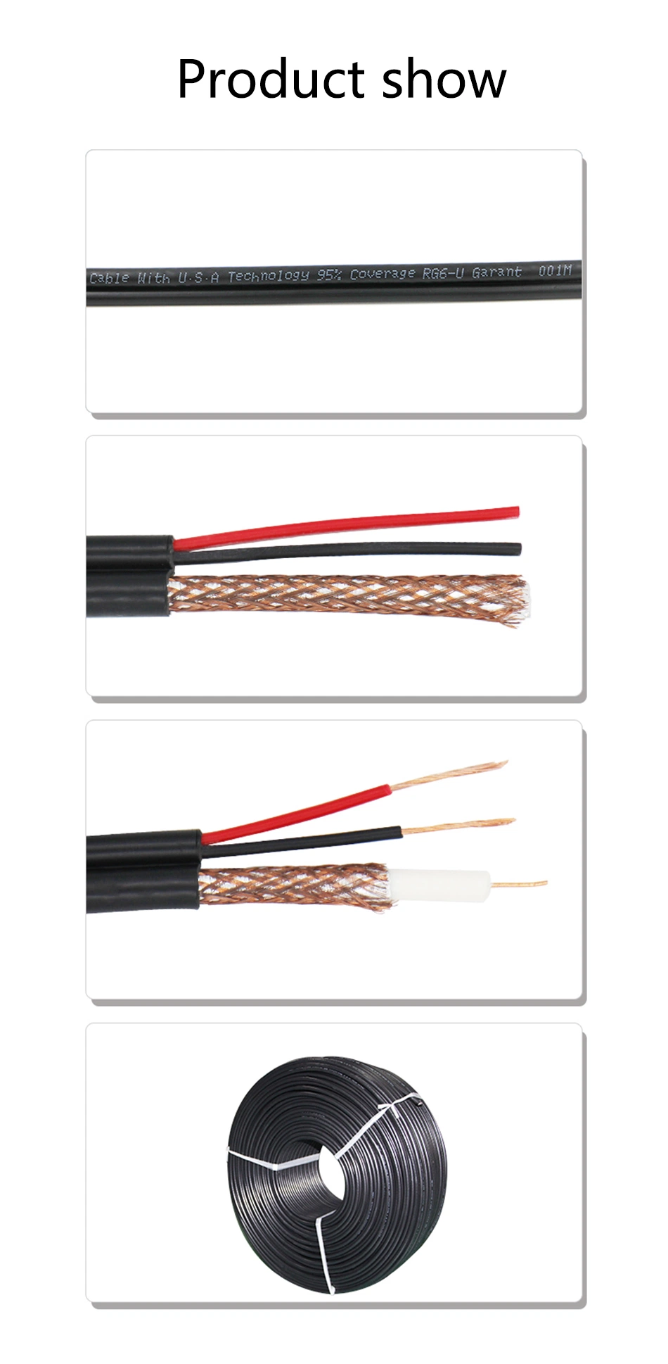 Rg59 Rg9 Coaxial Cable with 2 Core Power Cable Rg58 Rg 11 RG6 Coaxial with Power Rg 6 Rg59 Coaxial Cable with Power