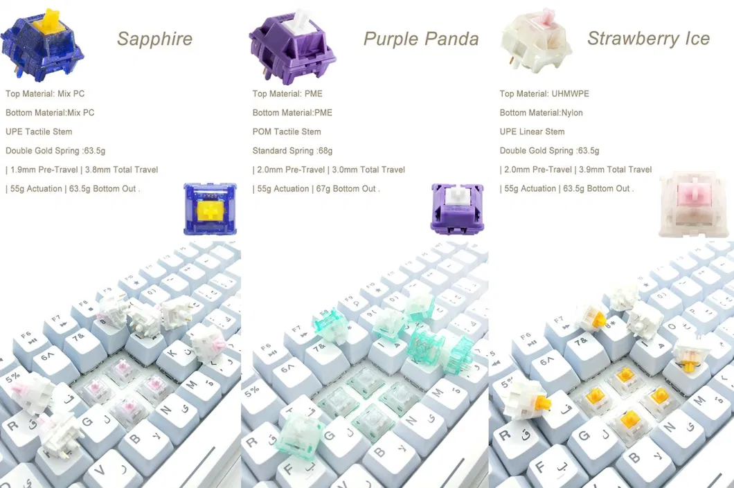 Tecsee DIY Purple Panda Mechanical Keyboard Smooth Flexible Keyboard Switches
