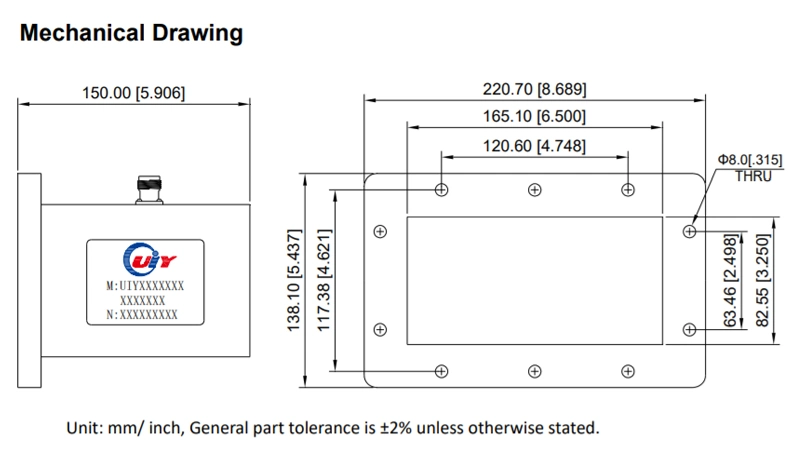 WR650 L Band 1.13-1.73GHz Waveguide to Coaxial Adapter with Right Angle