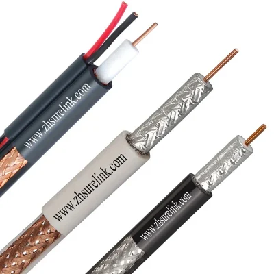 Suministro de fábrica Cobre o CCS conductor CCTV CATV TV coaxial Cable PVC Jacket Tri Shield RG 11 con alambre de acero Messenger