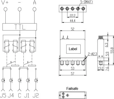 DC-26,5GHz sin terminación y con interruptor coaxial de bloqueo y seguridad TTL 2p3t