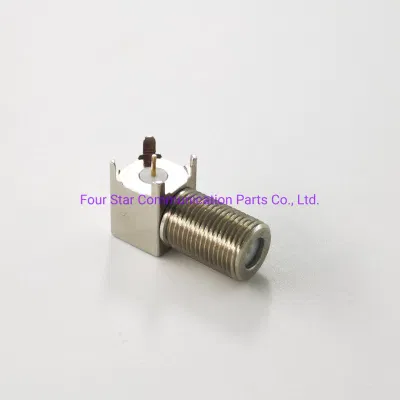 Montaje en PCB de tipo F coaxial RF estanco eléctrico de 90 grados Conector hembra en ángulo recto