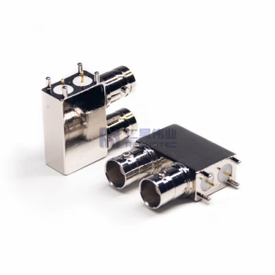 Conector hembra BNC doble de vídeo en ángulo recto coaxial RF DIP para PCB