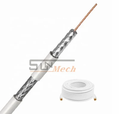 Cable coaxial blanco con CCTV Conectores f 2RG59 cable RG6 RG11 Kx6 Cable de datos Televisión Por Cable coaxial de 75 ohm con gel de aceite de cable CCTV