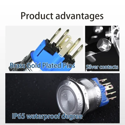 SPDT Acero inoxidable Anti Vandal Shell Equipo Start Stop 22mm Interruptor de botón pulsador con enclavamiento de 2 pines
