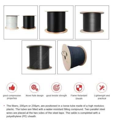 FTTH plano modo único 1/2/4 núcleo G652 G657 Fibra óptica Cable de red coaxial de caída óptica
