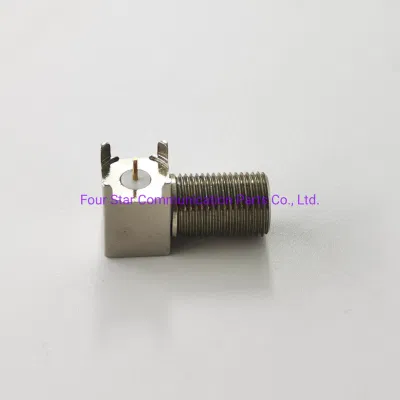 Montaje en PCB de tipo F coaxial RF estanco eléctrico de 90 grados Conector hembra en ángulo recto
