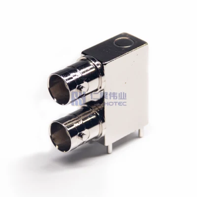 Conector hembra BNC doble de vídeo en ángulo recto coaxial RF DIP para PCB