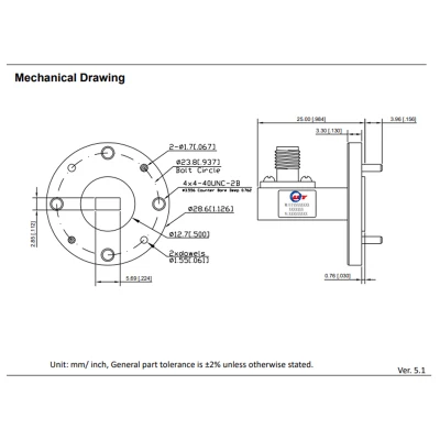 WR22(BJ400) Alta frecuencia 33~50GHz RF Waveguide al adaptador coaxial IL 0,4dB 2,4mm-F
