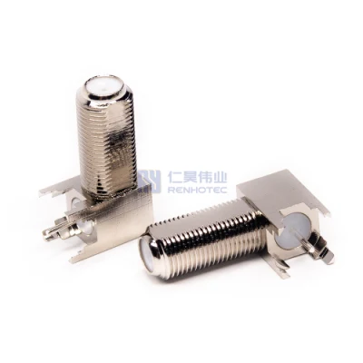  PCB de conector hembra F coaxial RF de orificio pasante de 90 grados