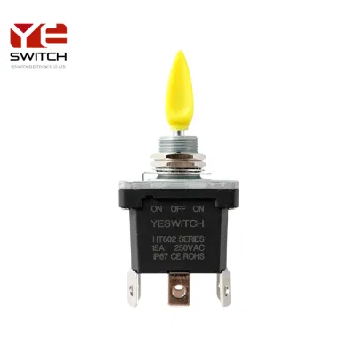 DPDT monopolar/bipolar 15A 28VDC estanco IP68 serie Ht802 Interruptor de palanca encendido-encendido/encendido-apagado-encendido bloqueo momentáneo para conmutación de automoción y aeroespacial Interruptor