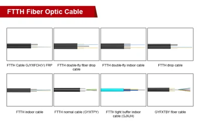 FTTH plano modo único 1/2/4 núcleo G652 G657 Fibra óptica Cable de red coaxial de caída óptica