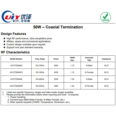 Terminador coaxial de terminación coaxial de carga falsa DC-3GHz 50W 50ohm RF