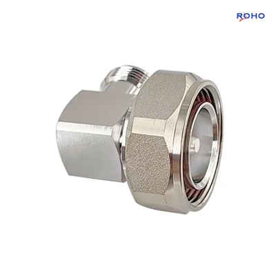 Adaptador de cable coaxial de baja PIM N hembra a 7-16 DIN Adaptador de conector macho RF en ángulo recto