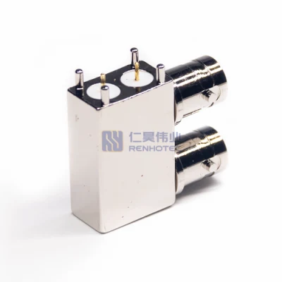 Conector hembra BNC doble de vídeo en ángulo recto coaxial RF DIP para PCB