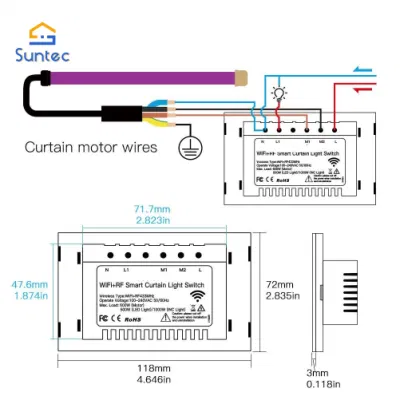 El estándar estadounidense 118 tipo Smart RF WiFi Remote Panel de vidrio de la luz de la cortina del interruptor de contacto