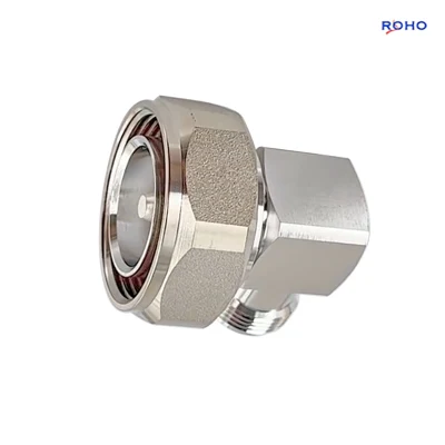 Adaptador de cable coaxial de baja PIM N hembra a 7-16 DIN Adaptador de conector macho RF en ángulo recto