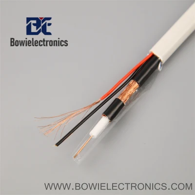 Conector Hybrid Shotgun 2 Core RG6 Rg59 CCTV Video Audio Cable coaxial de seguridad Siamese Rg59+2c con alimentación de CC 0,75 mm2/0,5 mm2 coaxial Combo Multimedia