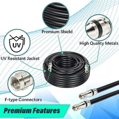 RG11 cable coaxial 3ft cable tipo F, cable de baja pérdida RG11 3 pies, cable coaxial 14AWG RG11 75ohm