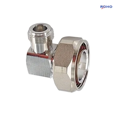 Adaptador de cable coaxial de baja PIM N hembra a 7-16 DIN Adaptador de conector macho RF en ángulo recto